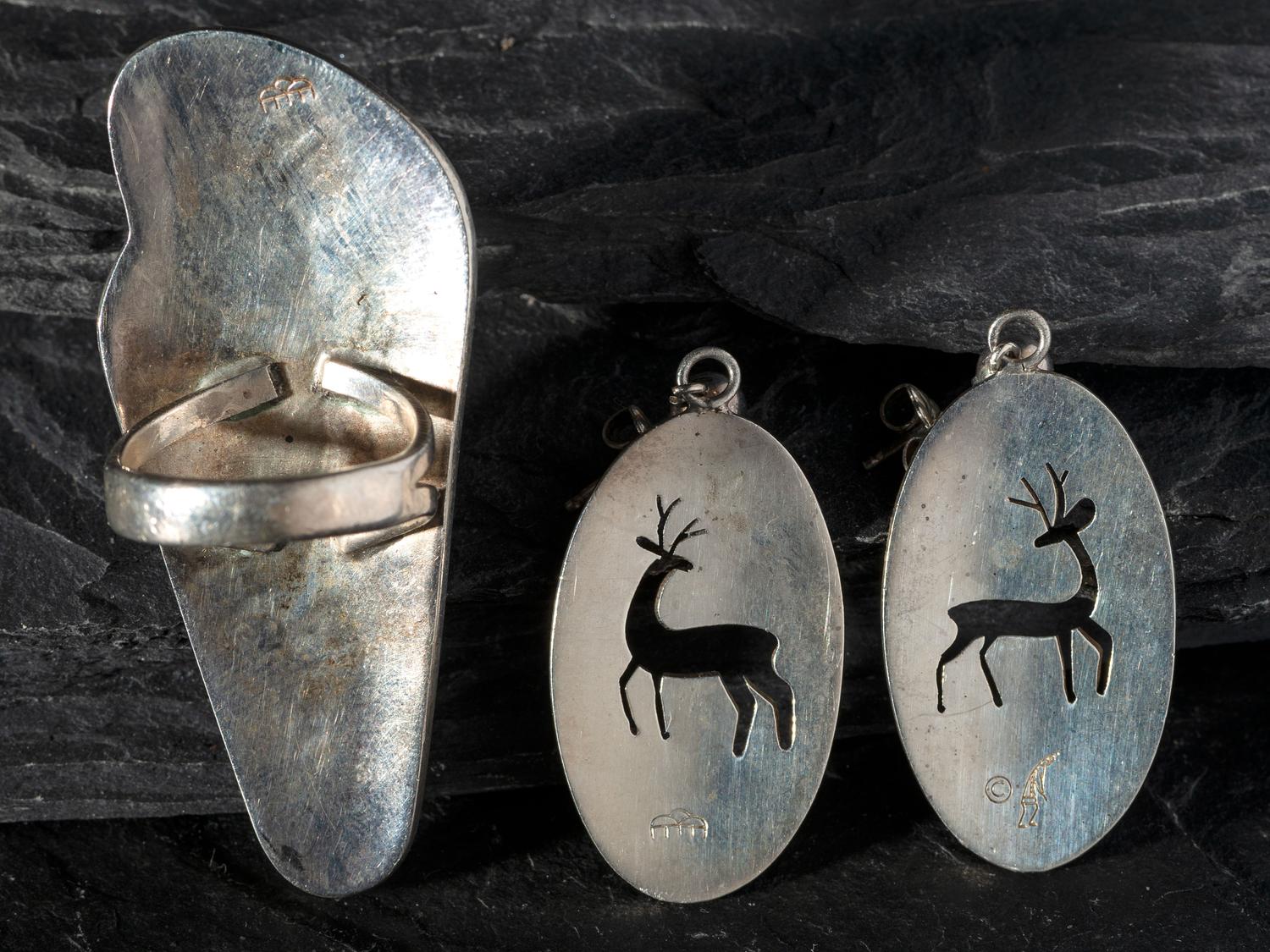 Silver Overlay Kokopelli Ring AND Deer Post Earrings