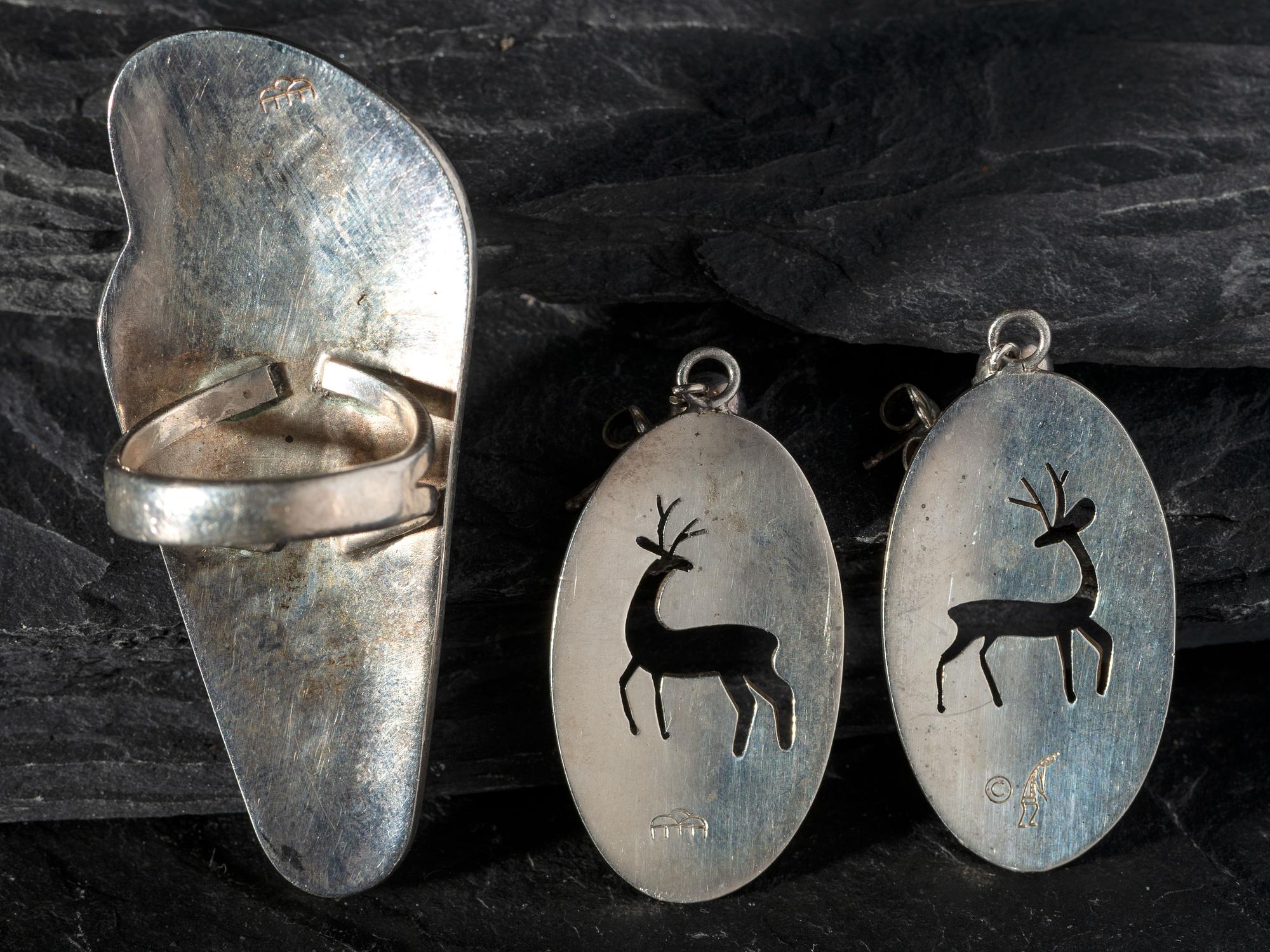Silver Overlay Kokopelli Ring AND Deer Post Earrings