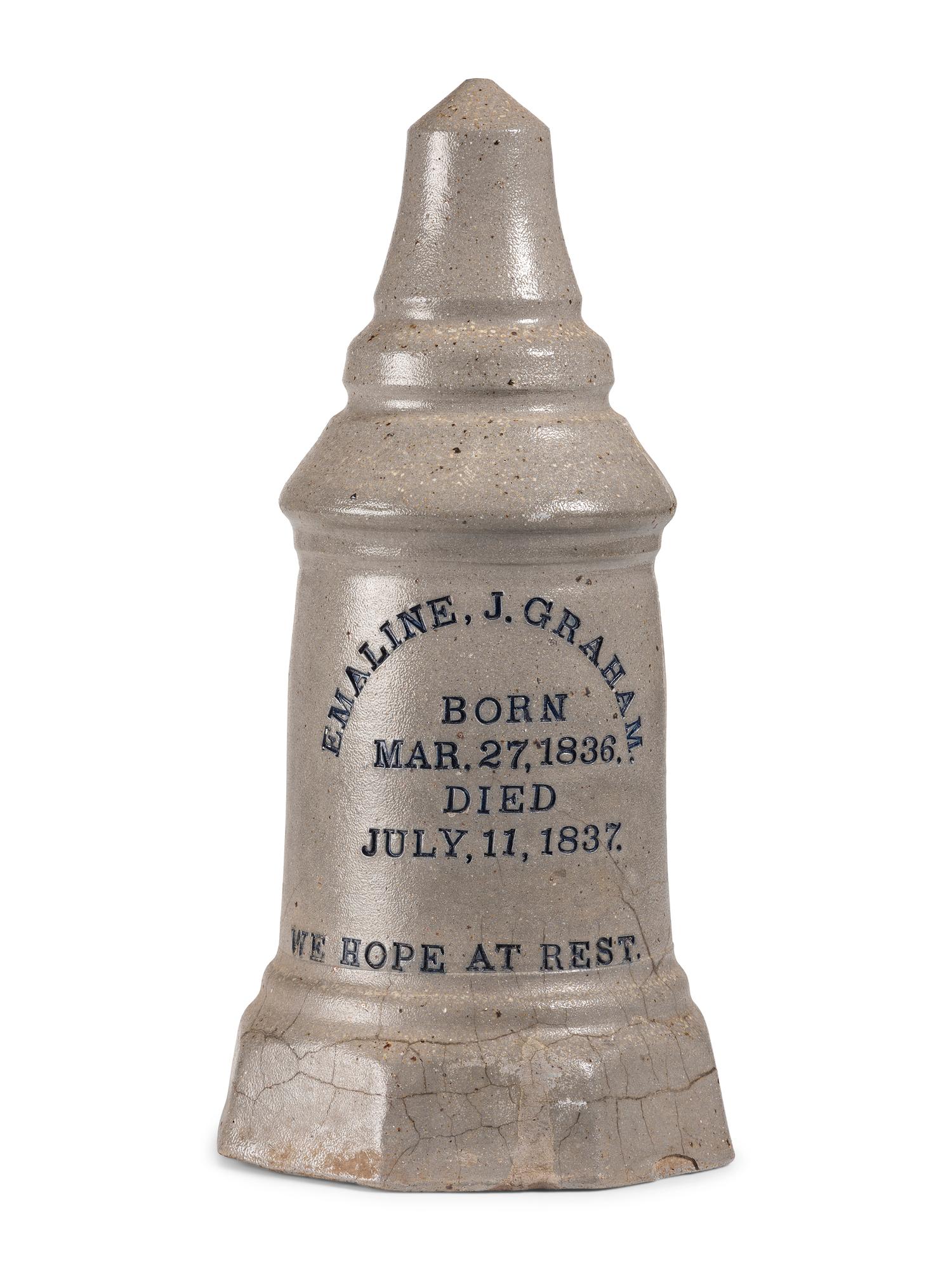 A Cobalt Decorated Stoneware Grave Marker