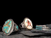 Navajo and Zuni Silver Cuff Bracelets with Inlay