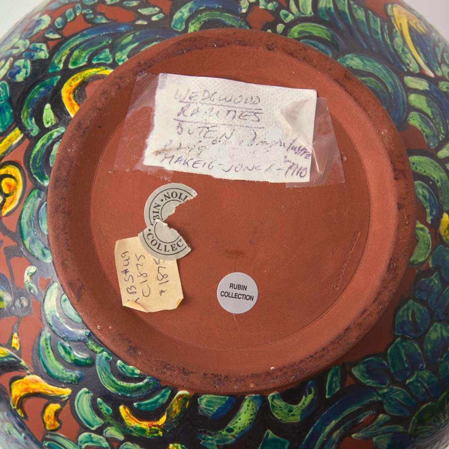 A Wedgwood Enameled-Decorated Rosso Antico Handled Vase UK, circa 1910