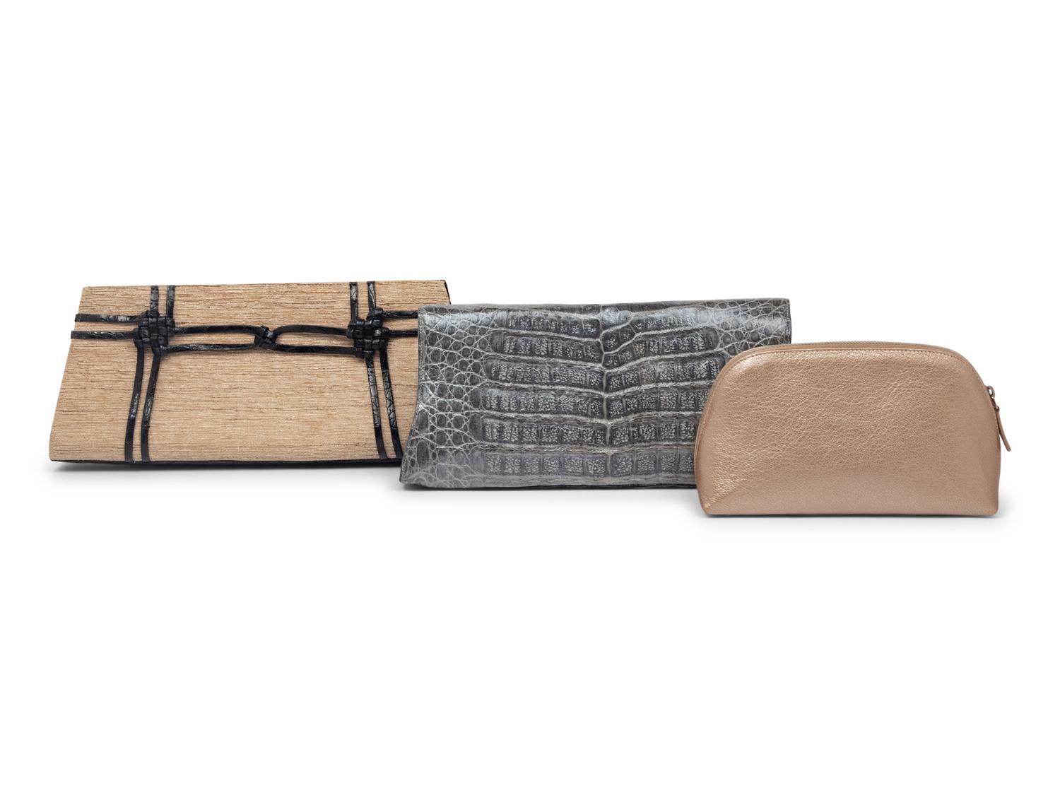 Two Nancy Gonzalez Clutches and One Chanel Zip Pouch