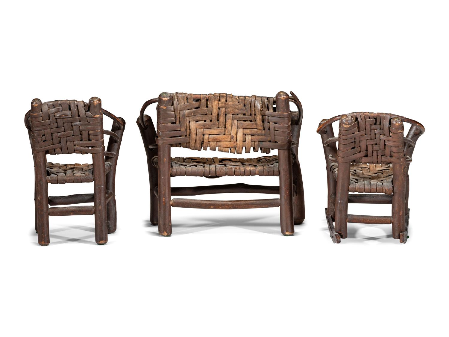 A Set of Three Pieces of Miniature Bentwood Splint Seat Seating Furniture