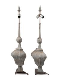 A Pair of Tôle Baluster Finials Mounted as Lamps
