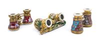 Three Pairs of Continental Enameled Opera Glasses, Width of first 4 inches.