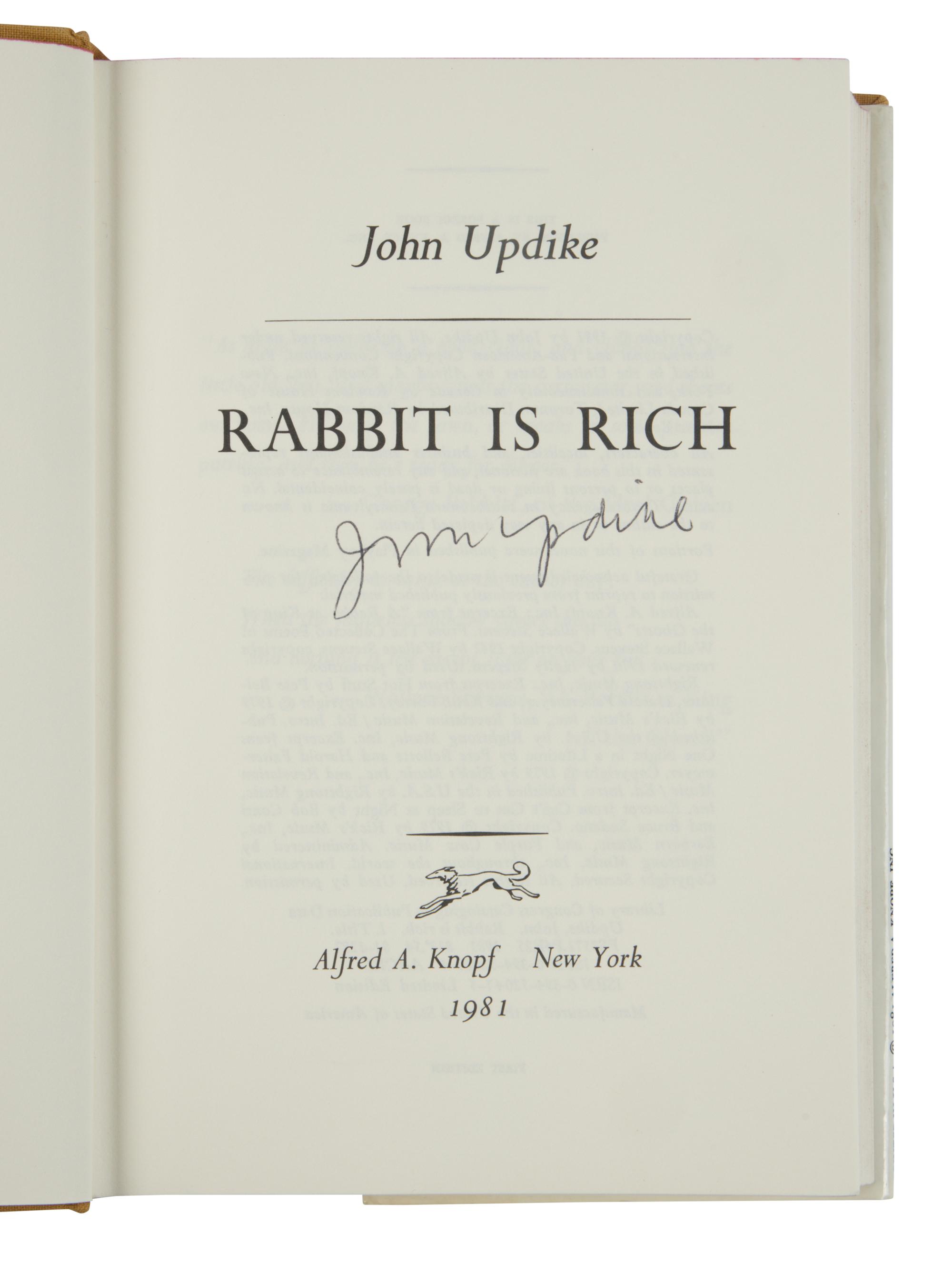 UPDIKE, John (1932-2009). [Rabbit novels]. Comprising: Rabbit Run . 1960. -- Rabbit Redux . 1971. -- Rabbit is Rich . 1981. -- Rabbit at Rest . 1990. New York: Alfred A. Knopf.