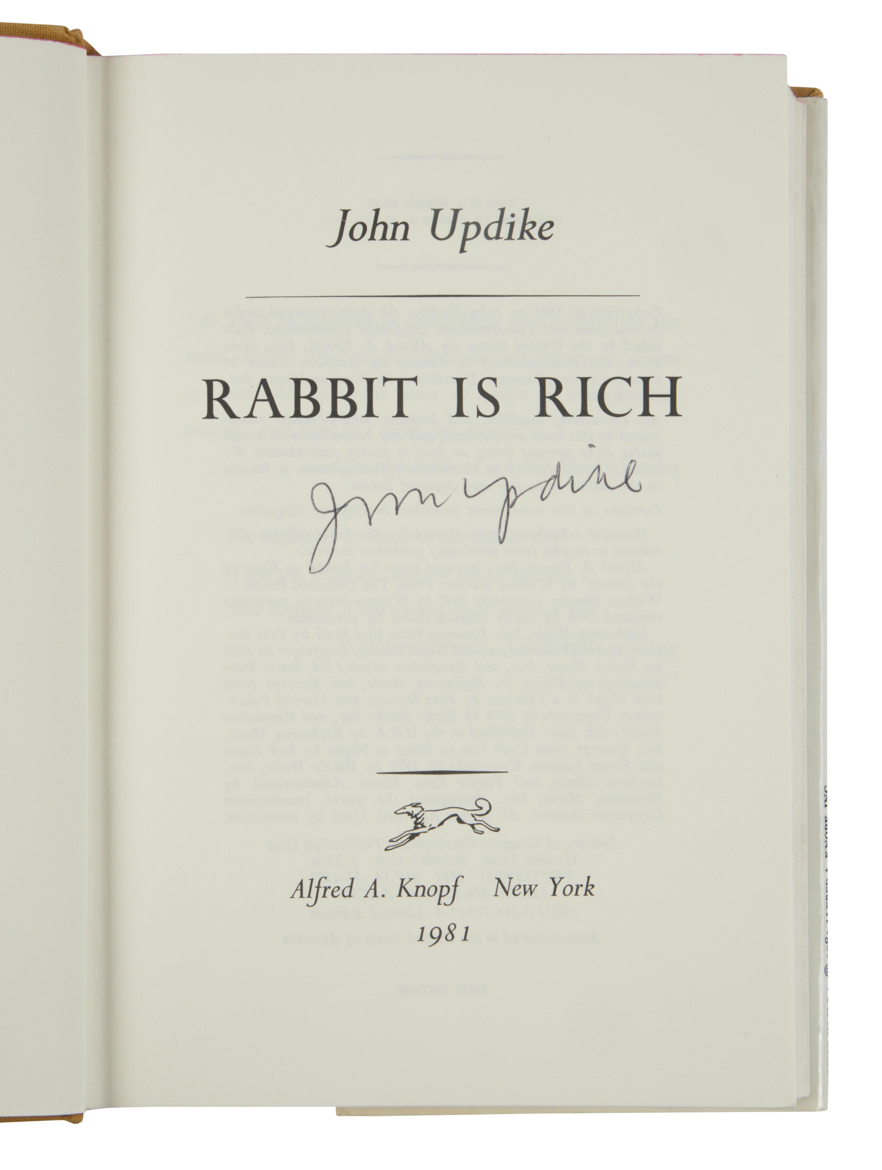 UPDIKE, John (1932-2009). [Rabbit novels]. Comprising: Rabbit Run . 1960. -- Rabbit Redux . 1971. -- Rabbit is Rich . 1981. -- Rabbit at Rest . 1990. New York: Alfred A. Knopf.