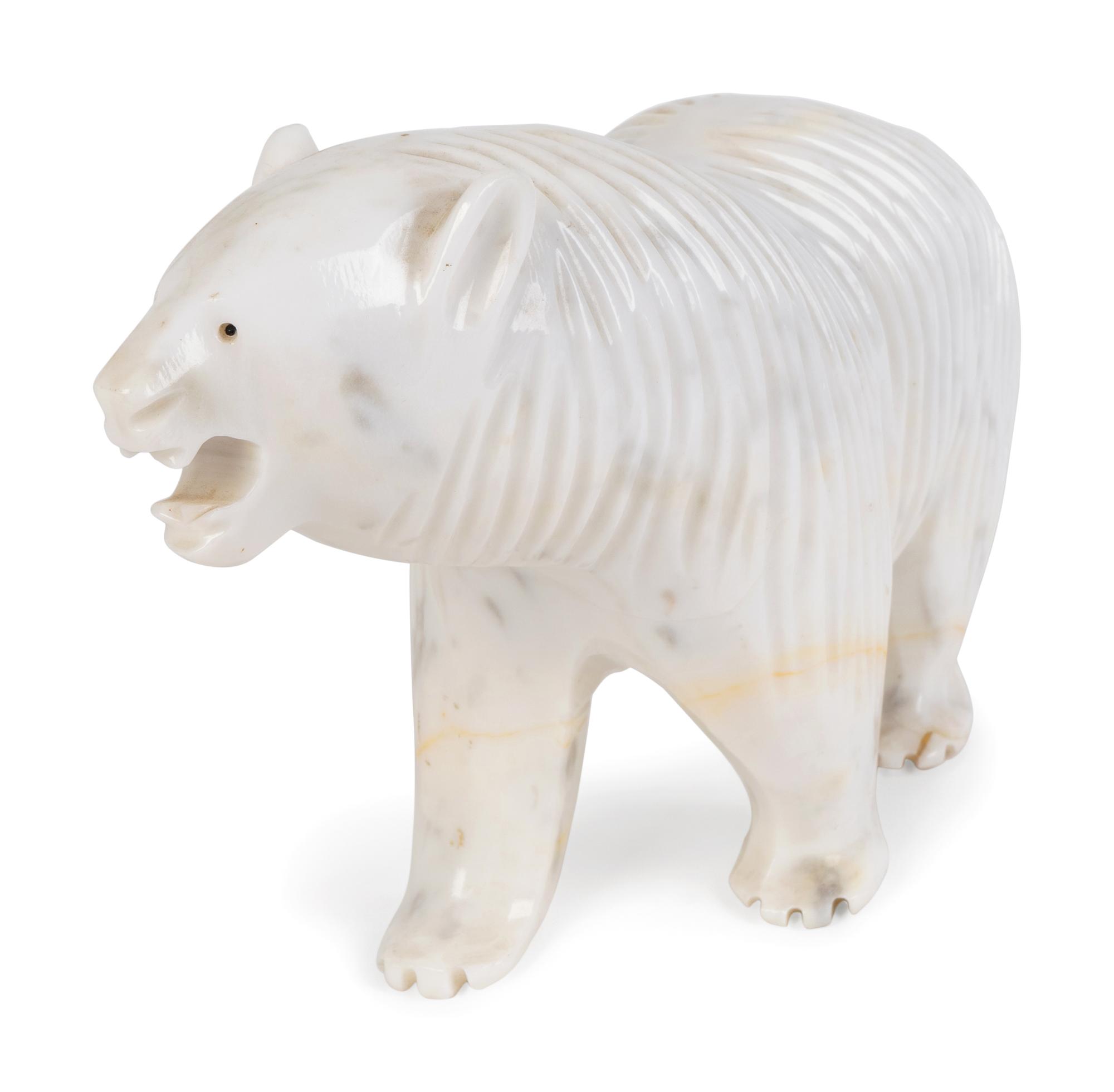 A Carved and Polished White Marble Figure of a Polar Bear