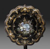 A Victorian Parcel-Gilt and Black Lacquered Mother-of-Pearl Inlaid Side Table and Side Chair