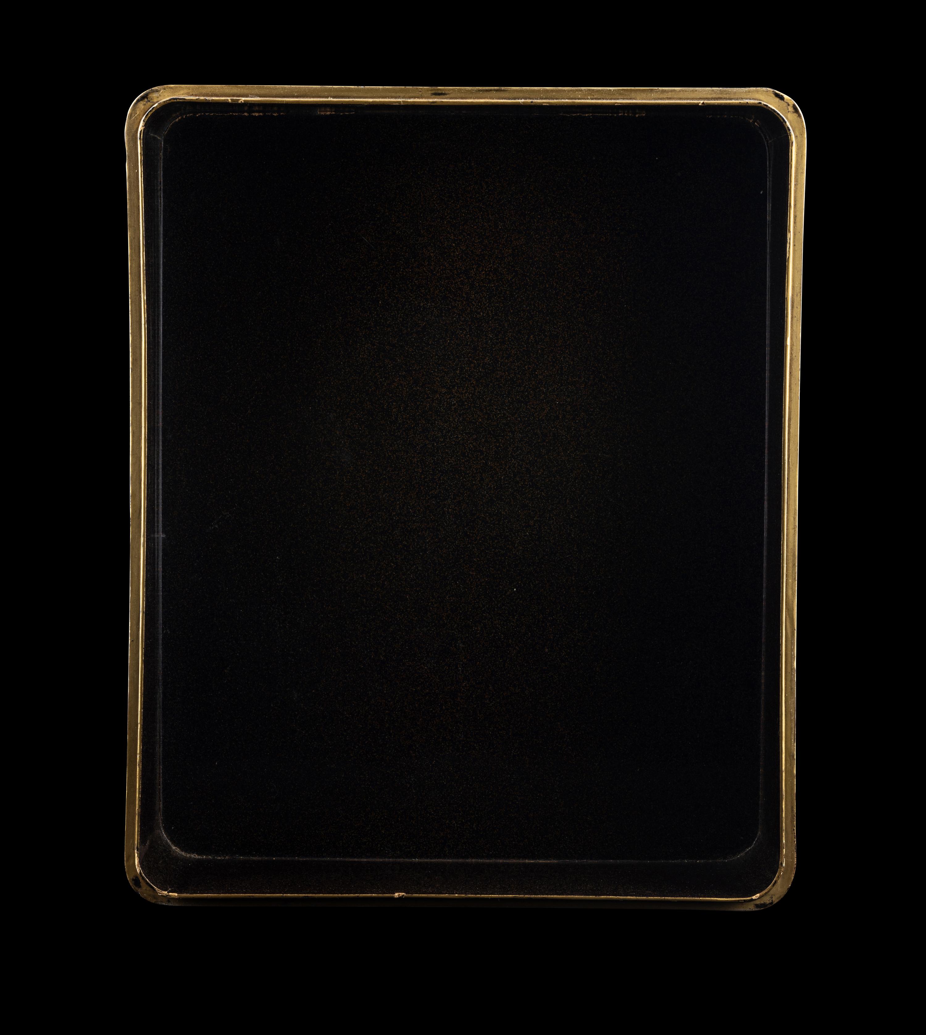 A Large Japanese Mother-of-Pearl Inlaid Gold and Black Lacquer Stationary Box and Cover, Bunko, Meiji Period 日本明治時代 蒔繪嵌螺鈿孔雀圖文箱