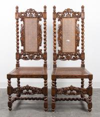 A Pair of Jacobean Style Side Chairs Height 51 1/2 x width 19 1/4 x depth 17 1/2 inches. — 20TH CENTURY