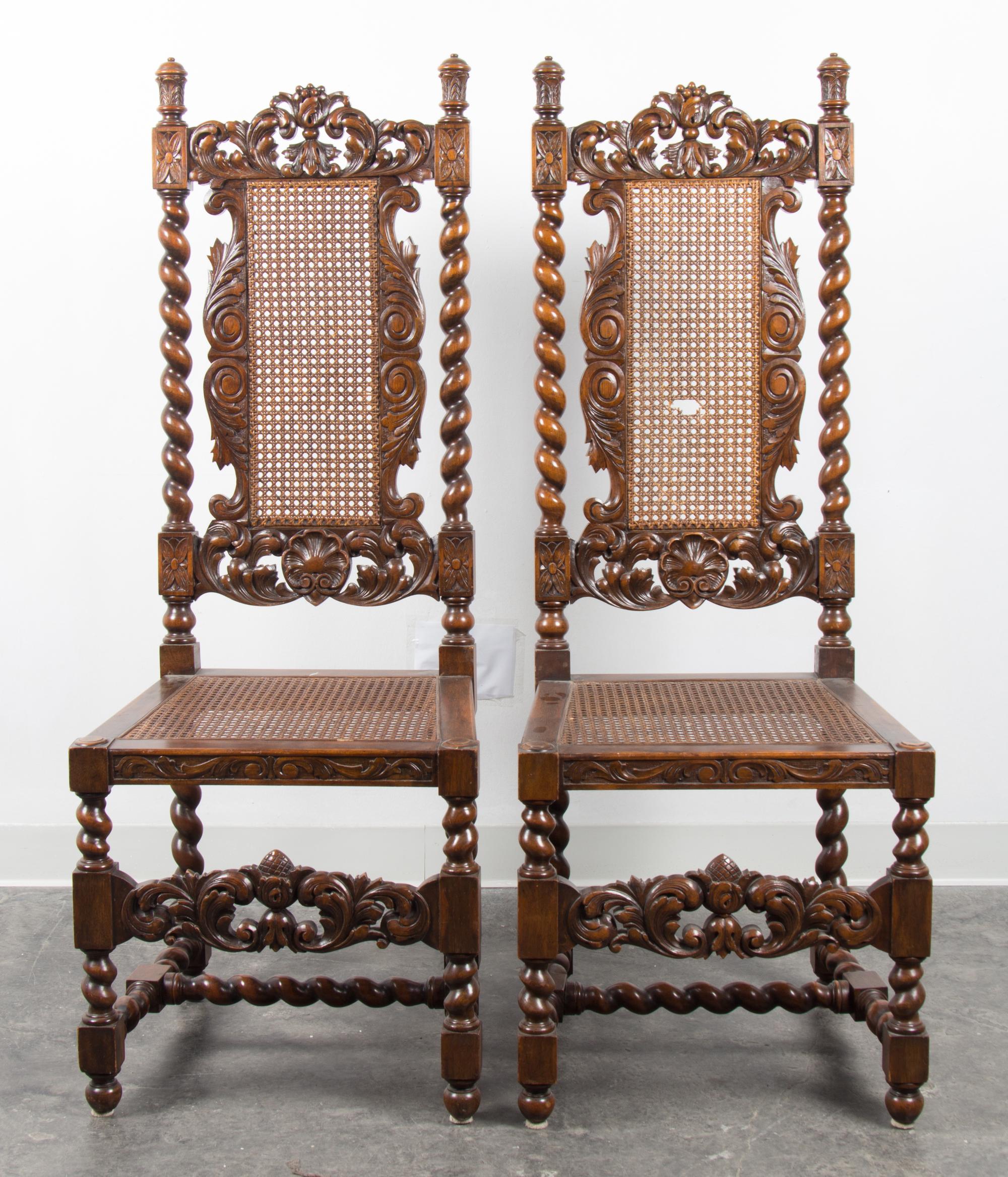 A Pair of Jacobean Style Side Chairs Height 51 1/2 x width 19 1/4 x depth 17 1/2 inches. — 20TH CENTURY