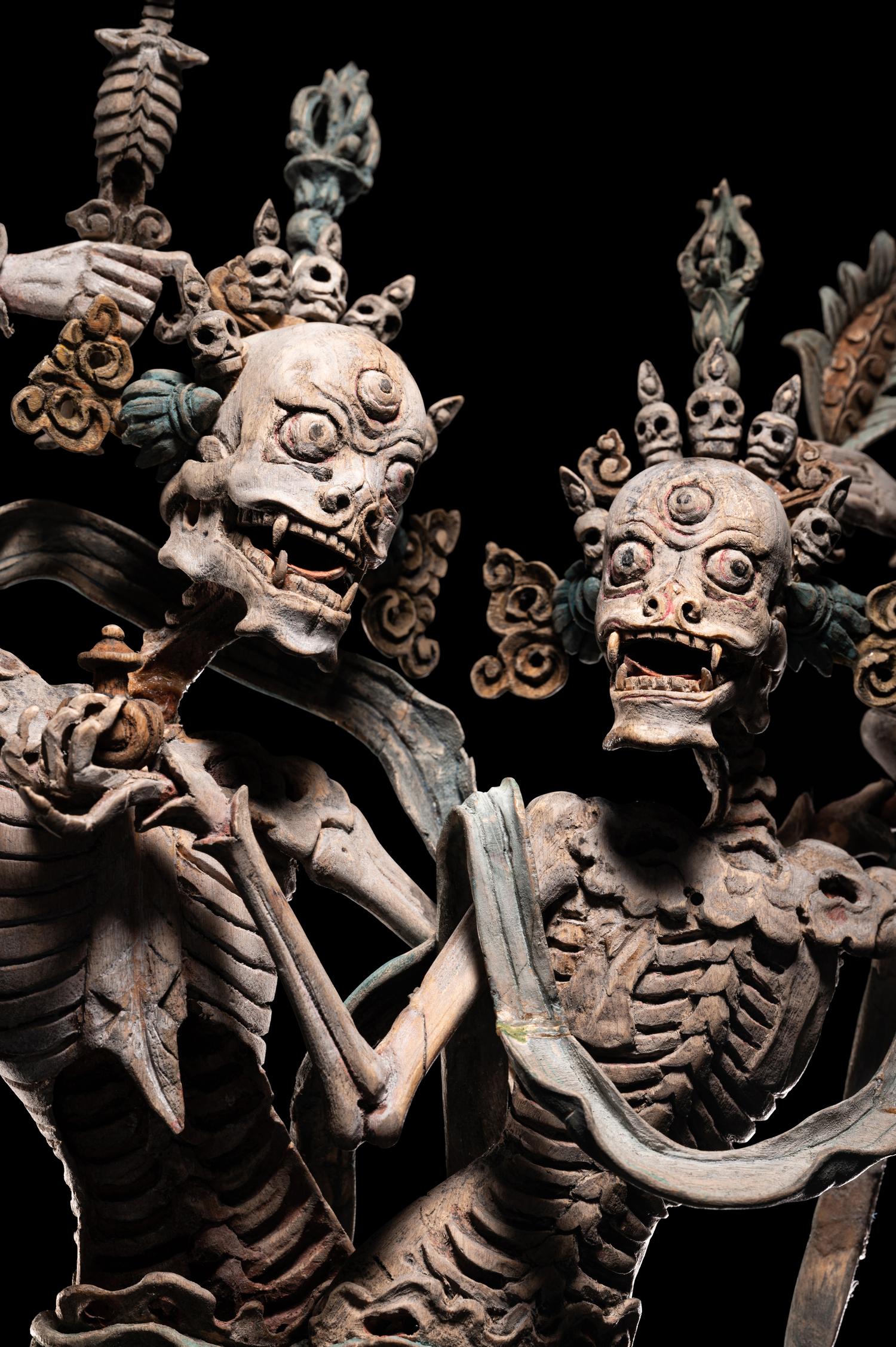 A Rare Tibetan Polychrome Wood Figure of Chitipati