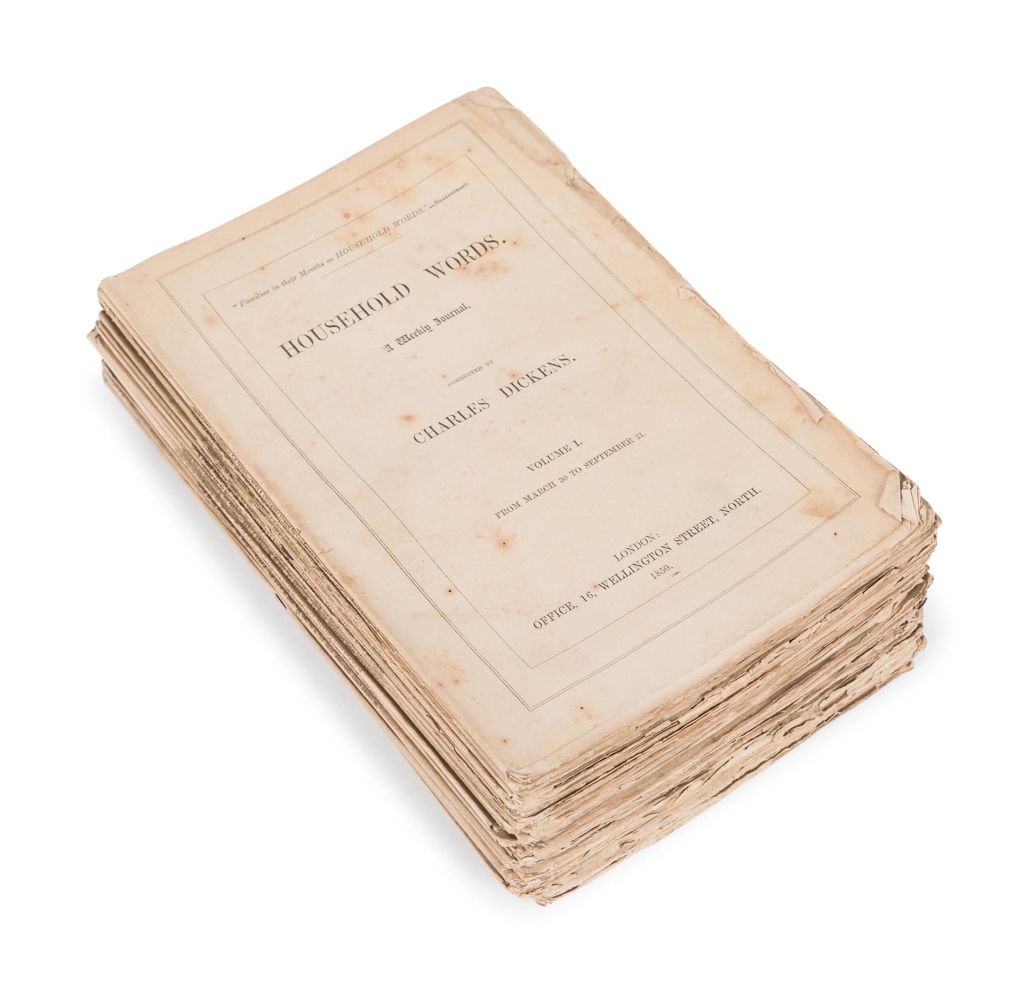 DICKENS, Charles (1812 - 1870). A group of issues of the periodical Household Words , most in incomplete runs, comprising: