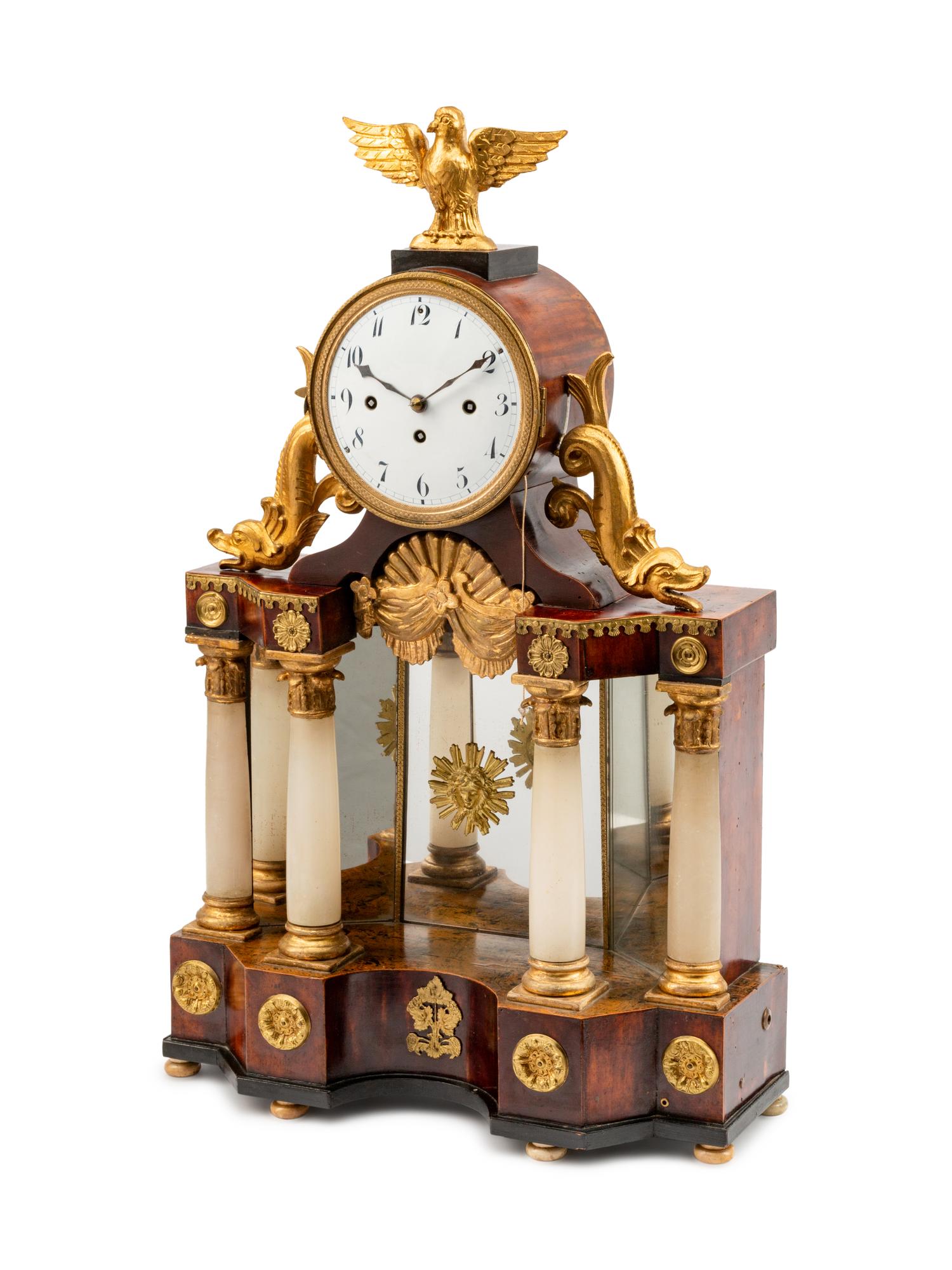 An Austrian Parcel-Gilt and Ebonized Walnut and Alabaster Mantel Clock — 19TH CENTURY