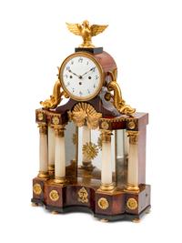 An Austrian Parcel-Gilt and Ebonized Walnut and Alabaster Mantel Clock — 19TH CENTURY