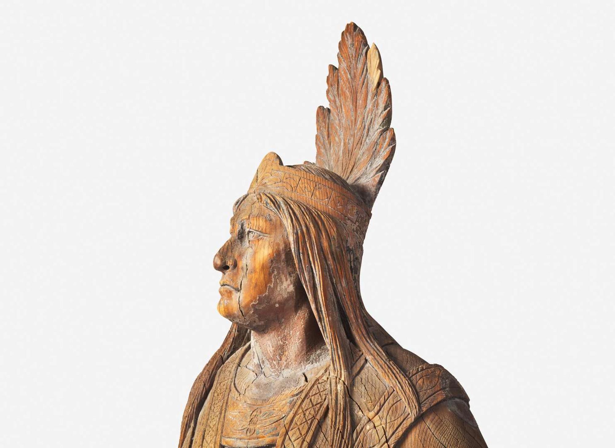 A carved tobacconist figure of the actor Edwin Forrest (1806-1872) in his role as Metamora from "King of the Wampanoags," circa 1860