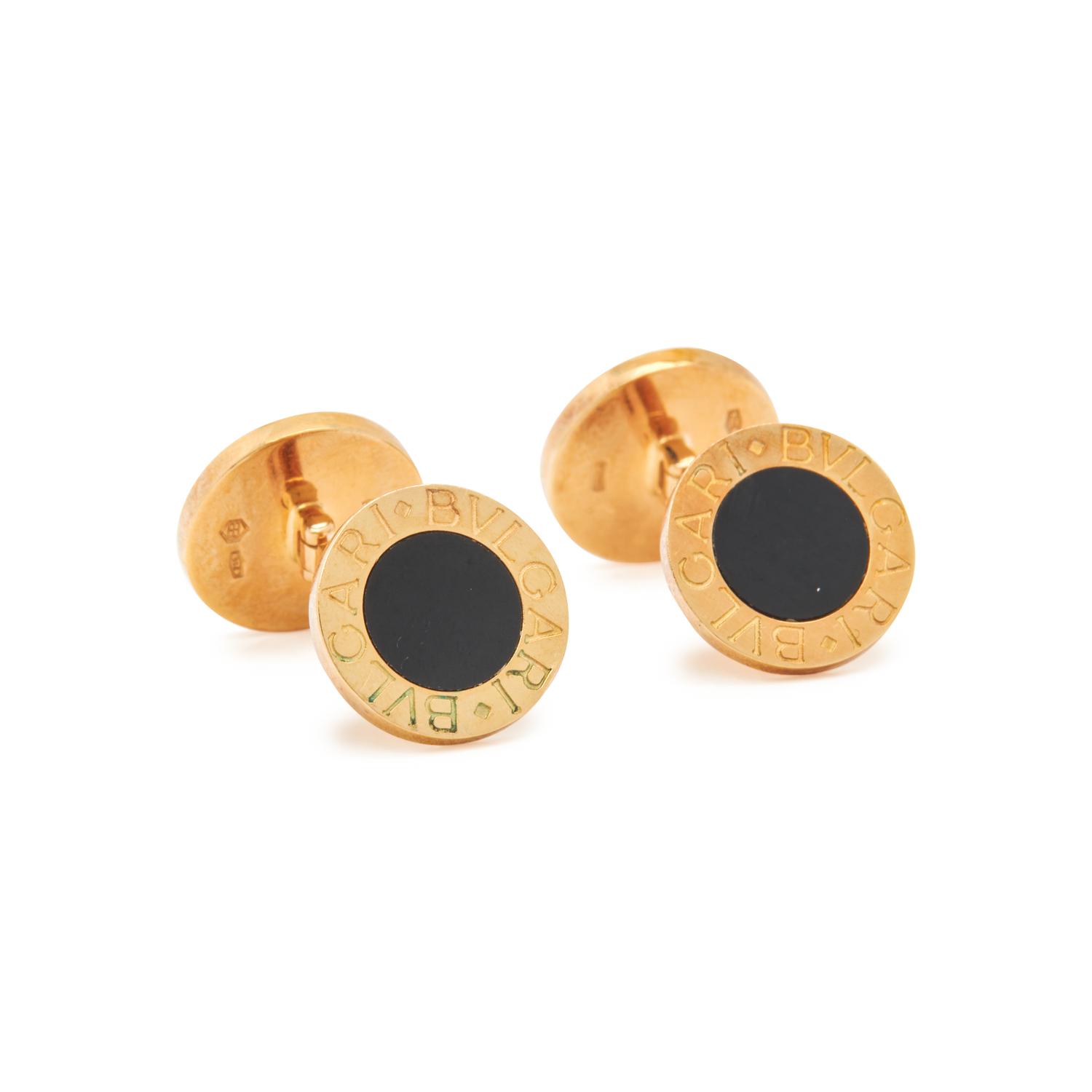 BULGARI, YELLOW GOLD AND ONYX 'BULGARI BULGARI' CUFFLINKS