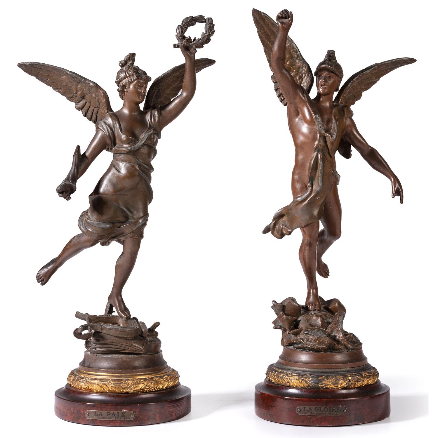 A Pair of French Cast Metal Figures Representing La Paix and La Gloire, after Rousseau