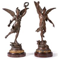 A Pair of French Cast Metal Figures Representing La Paix and La Gloire, after Rousseau