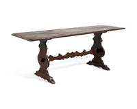 A Baroque Style Stained Fruitwood Trestle Table