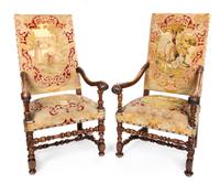 A Pair of Franco-Flemish Walnut Armchairs Height 40 inches. — PROBABLY 19TH CENTURY