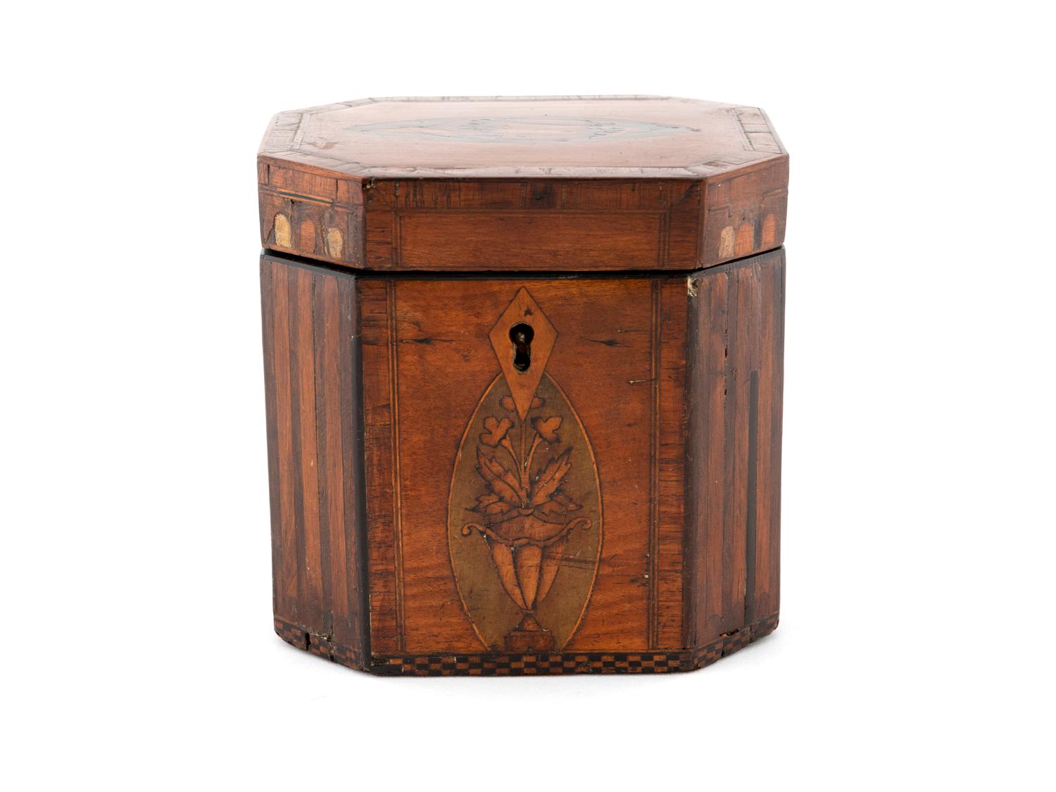 An English Inlaid and Veneered Tea Caddy