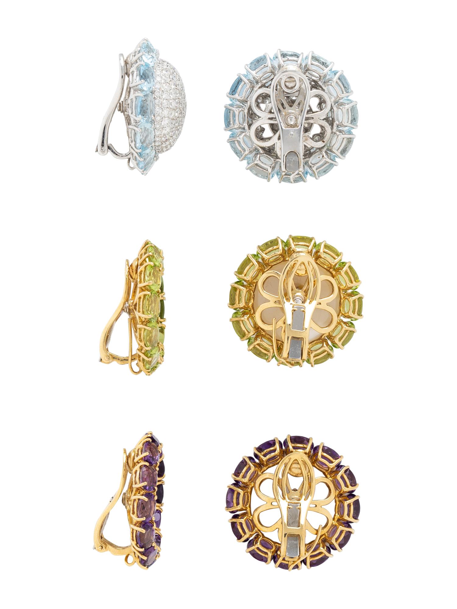 MULTIGEM, DIAMOND, AND BICOLOR GOLD COLLECTION OF EARRINGS WITH INTERCHANGEABLE INSERTS