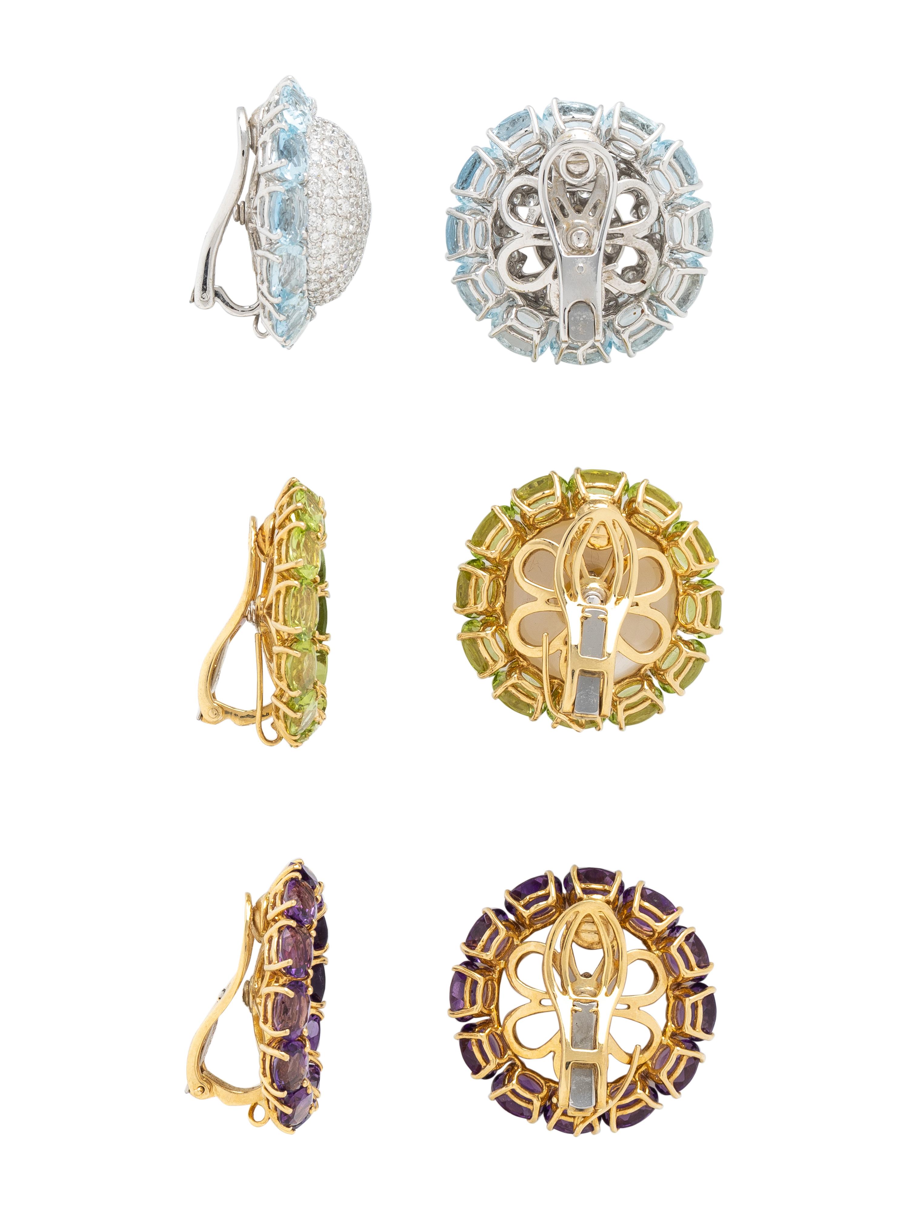 MULTIGEM, DIAMOND, AND BICOLOR GOLD COLLECTION OF EARRINGS WITH INTERCHANGEABLE INSERTS