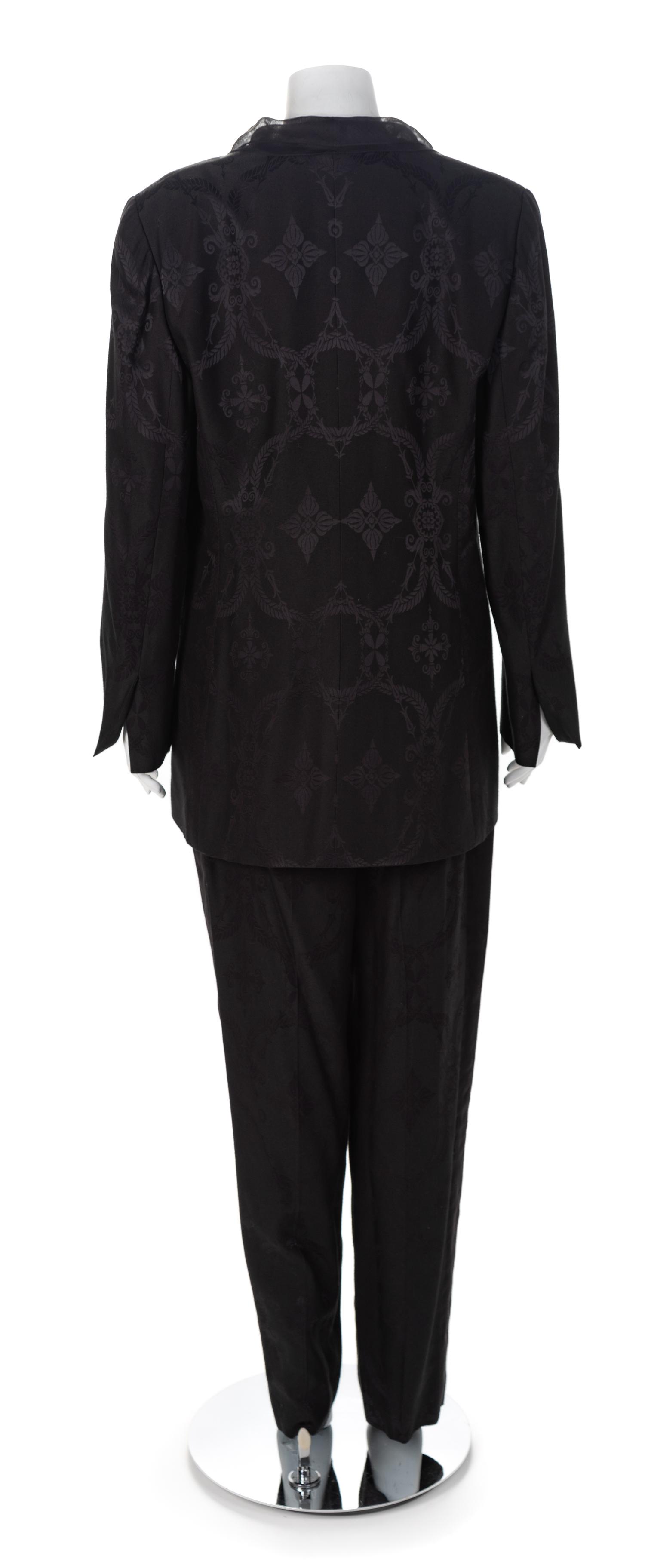 Christian Dior Black Patterned Pant Suit, 1980s Size label: 46 (pants)