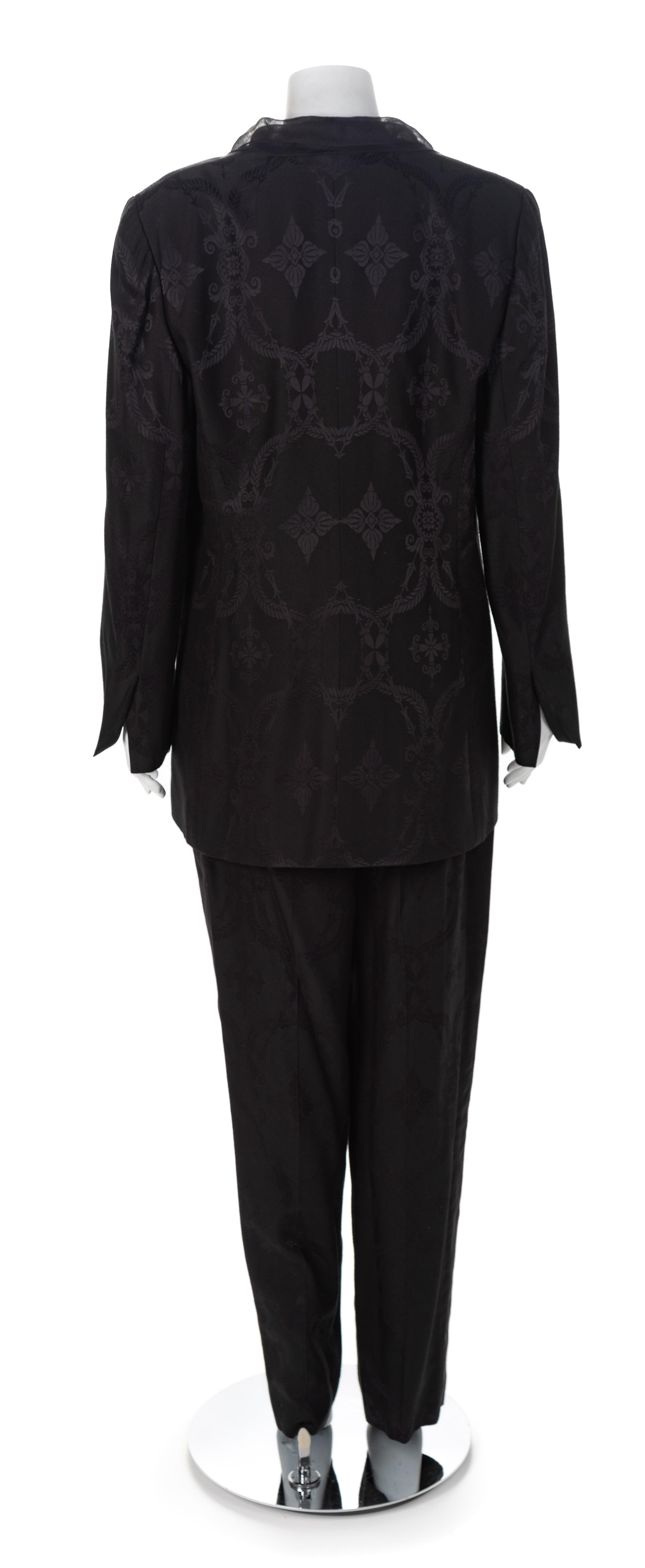 Christian Dior Black Patterned Pant Suit, 1980s Size label: 46 (pants)