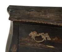 A Louis XV Black and Gilt Japanned Bombé Commode
