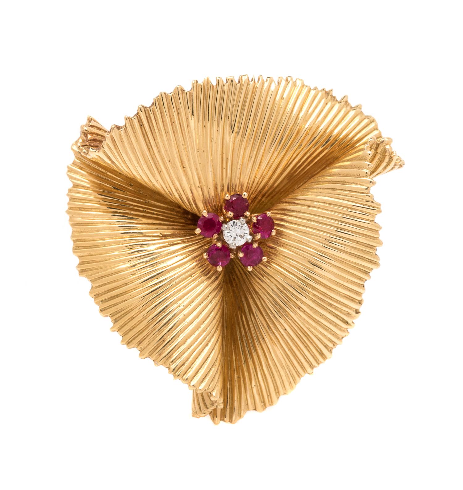 An 18 Karat Yellow Gold, Ruby, and Diamond Pendant, Tiffany & Co.,