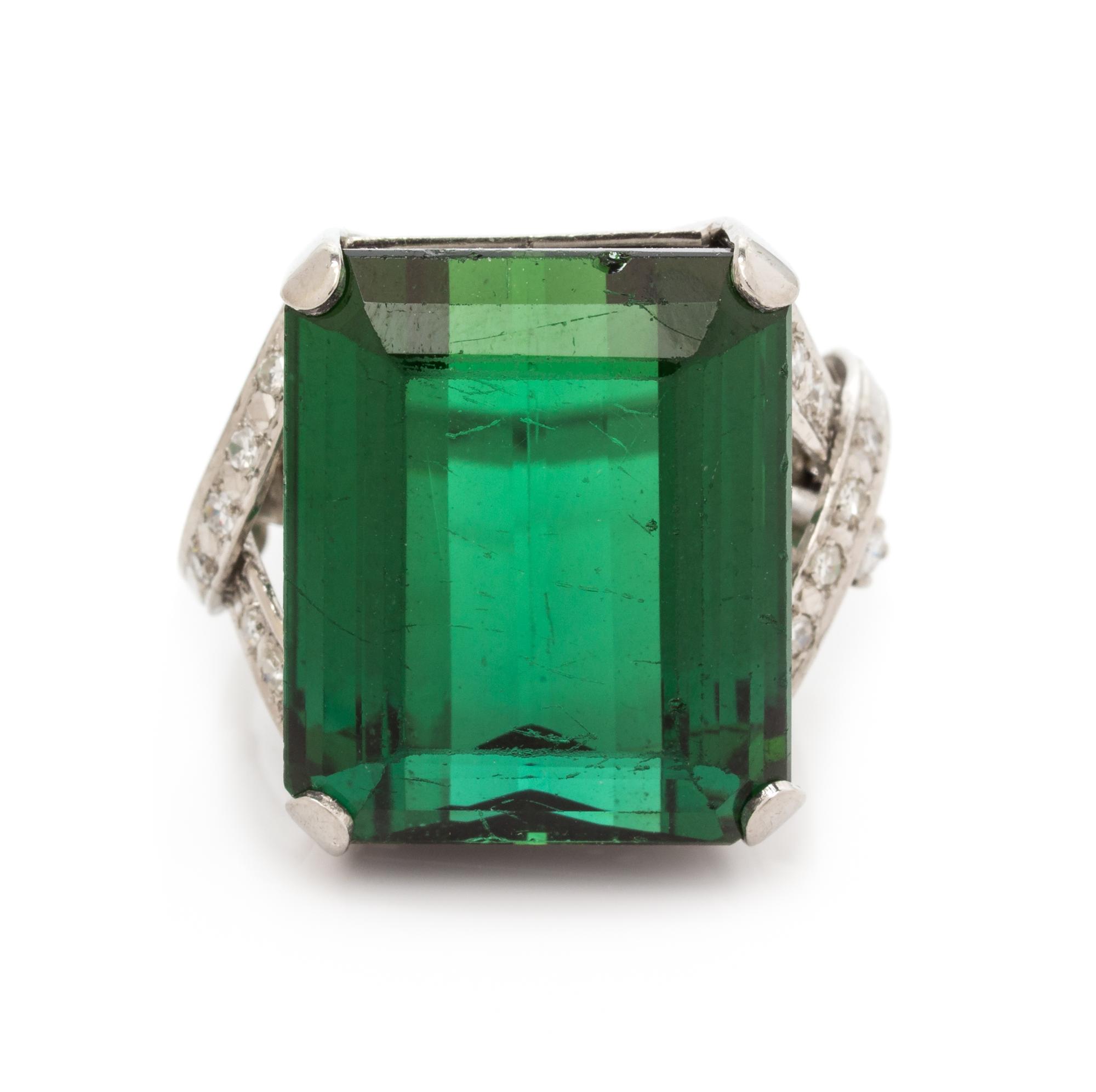 A Platinum, Green Tourmaline and Diamond Ring, 13.25 dwts.