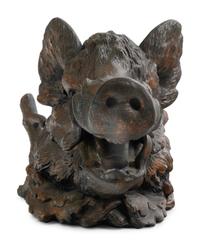 A French Patinated Metal Boar's Head Ink Stand After Christophe Fratin (French, 1801-1864)