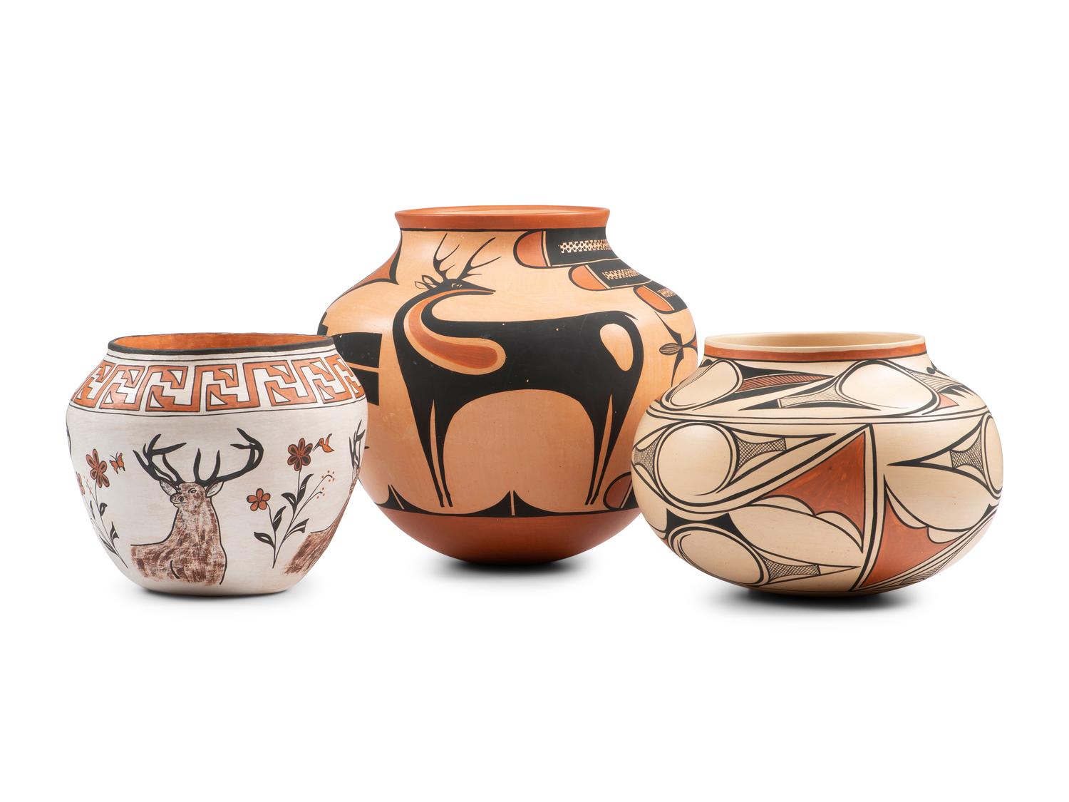 Tesuque and Acoma Polychrome Pottery Jars