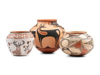 Tesuque and Acoma Polychrome Pottery Jars