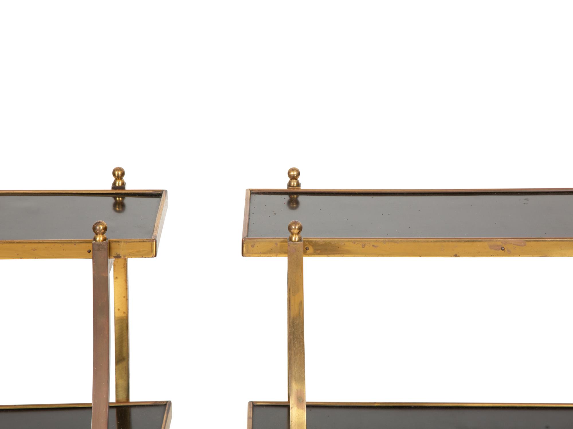 A Pair of Brass Two-Tier Side Tables in the Style of Maison Jansen