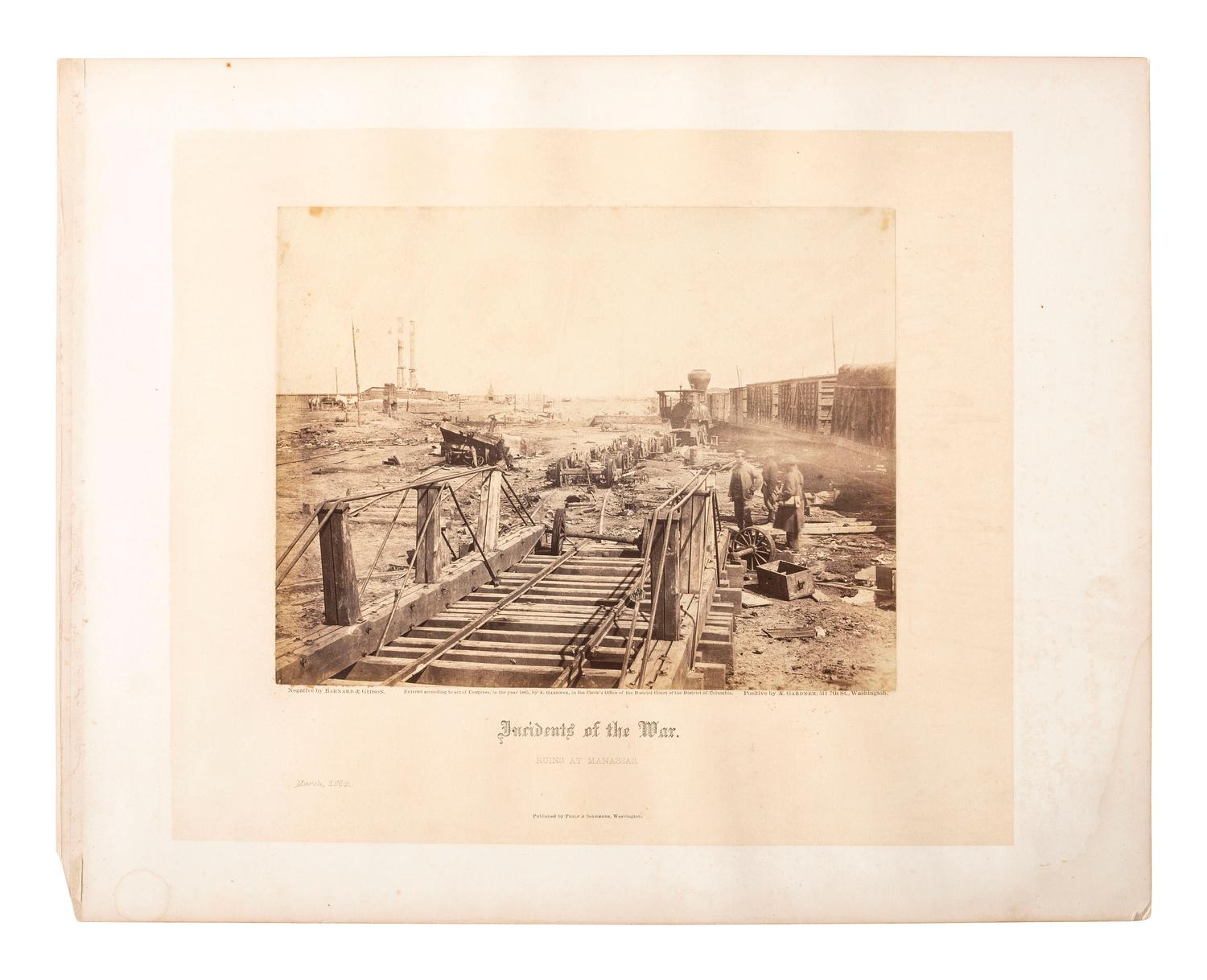 [CIVIL WAR]. A group of 2 photographs from Alexander Gardner's Sketch Book of the Civil War , incl. Ruins at Manassas, and Chesterfield Bridge, Anna River.