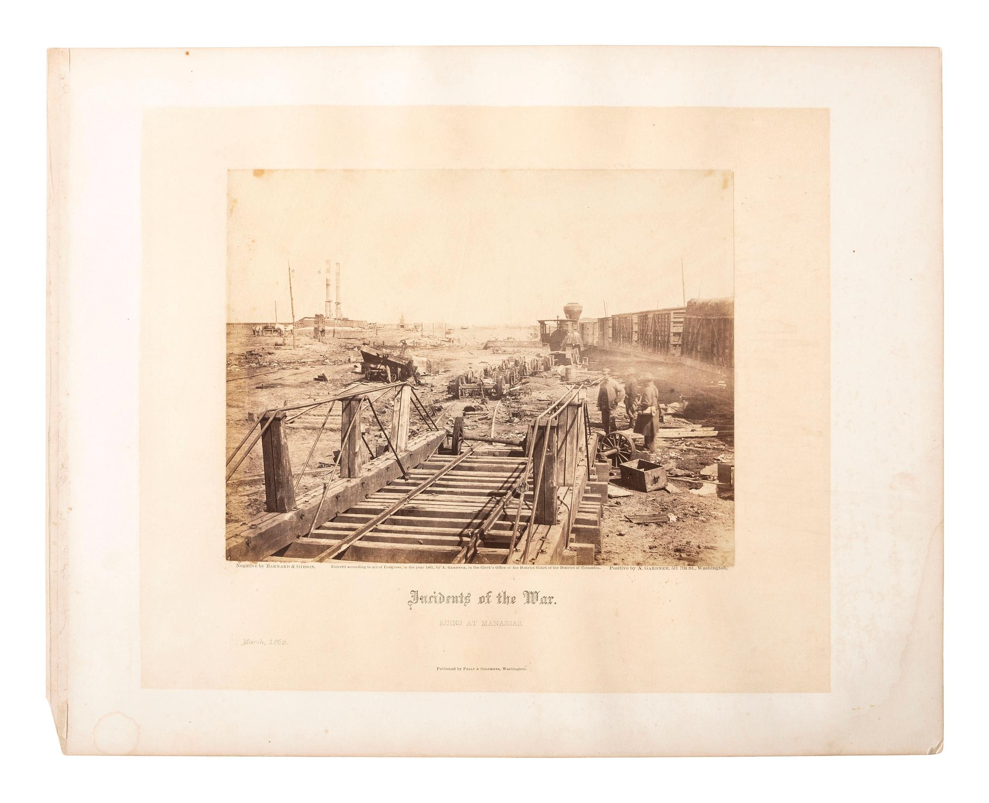 [CIVIL WAR]. A group of 2 photographs from Alexander Gardner's Sketch Book of the Civil War , incl. Ruins at Manassas, and Chesterfield Bridge, Anna River.