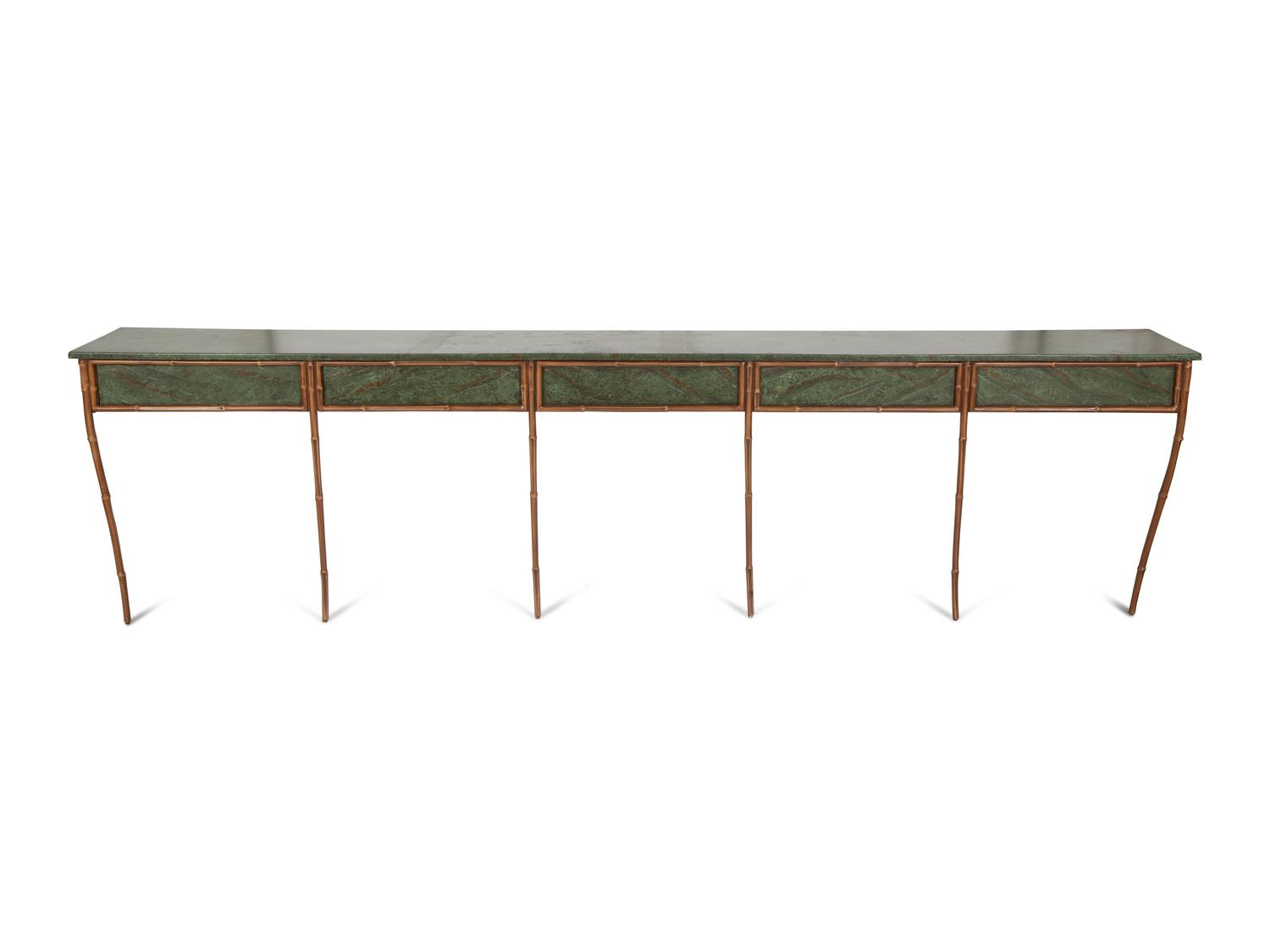 A Faux Bamboo and Faux Marble Painted Long Wall Console