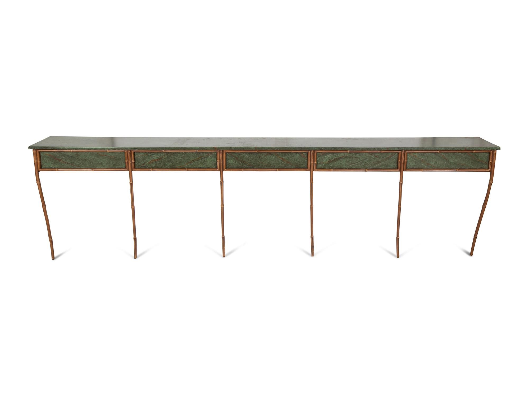 A Faux Bamboo and Faux Marble Painted Long Wall Console