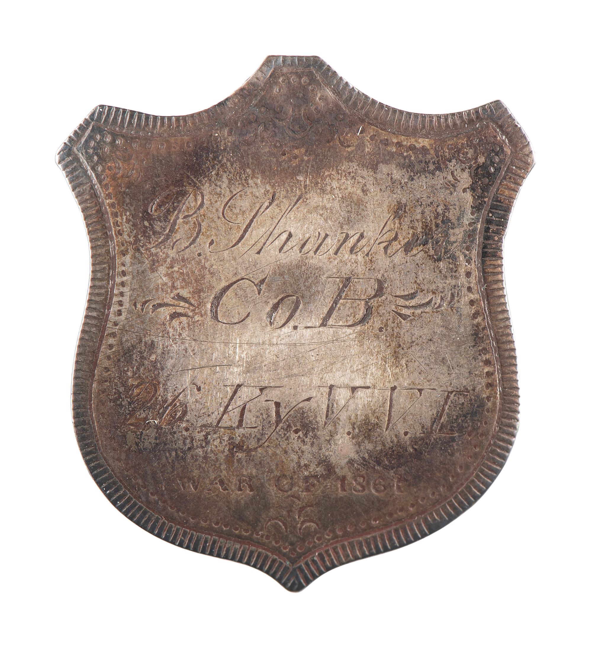 [CIVIL WAR]. Barney Shanker, 26th Kentucky Infantry ID badge.