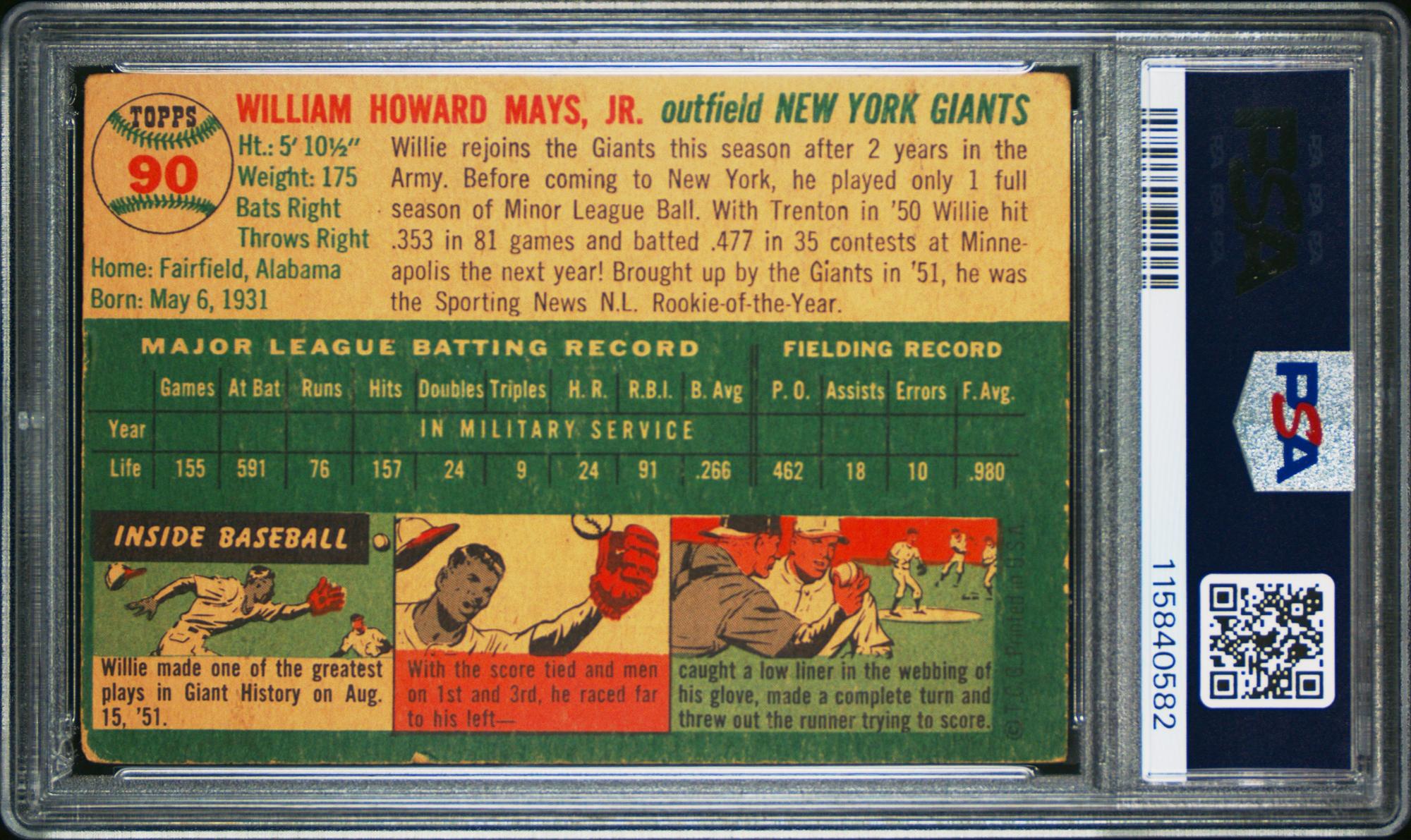 A 1954 Topps Willie Mays Baseball Card No. 90 (PSA 3 VG)