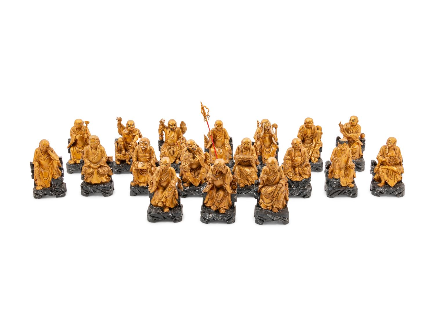 Eighteen Chinese Gilt Wood Figures of Luohans