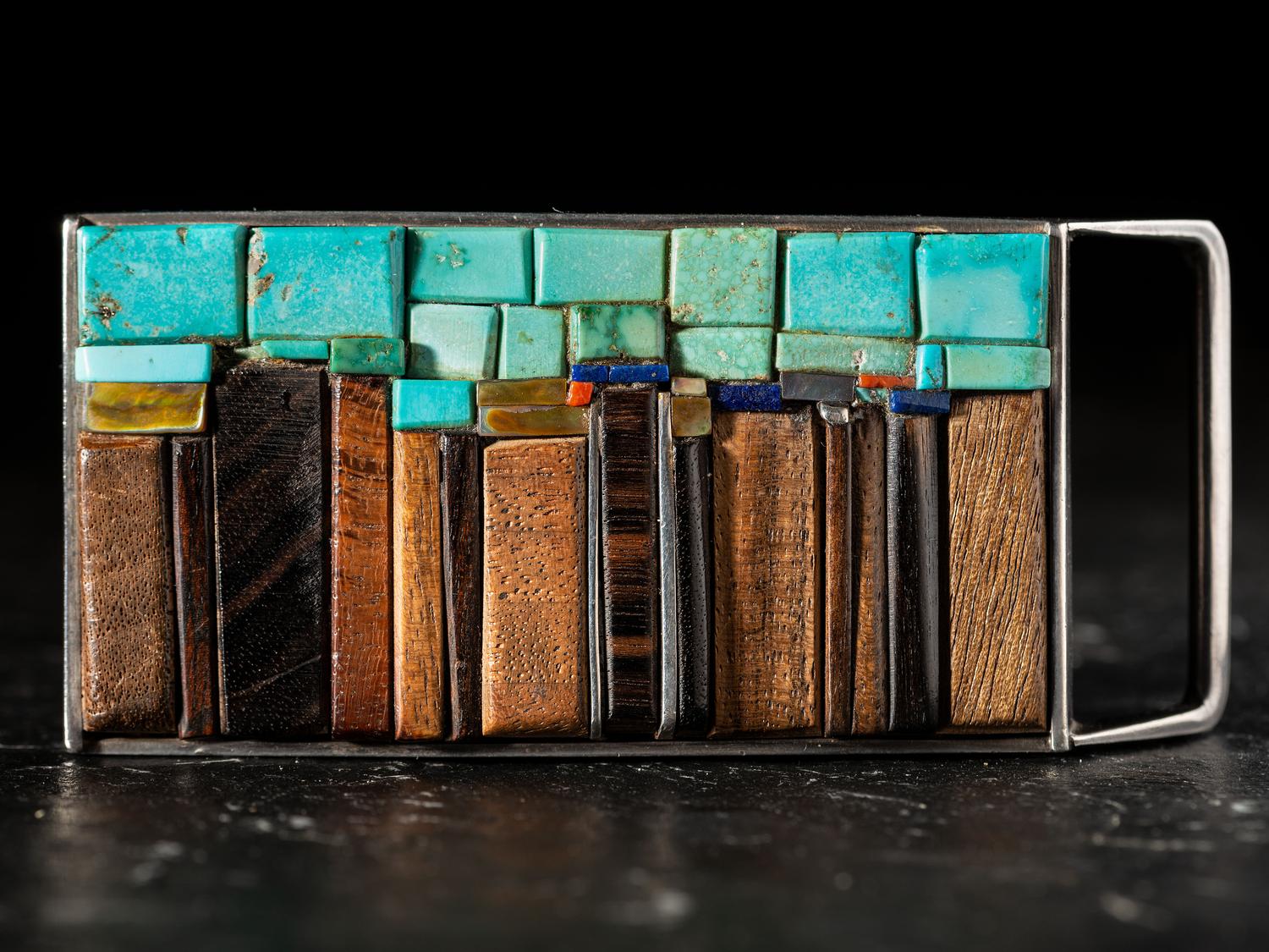 Silver and Mosaic Inlay Belt Buckle