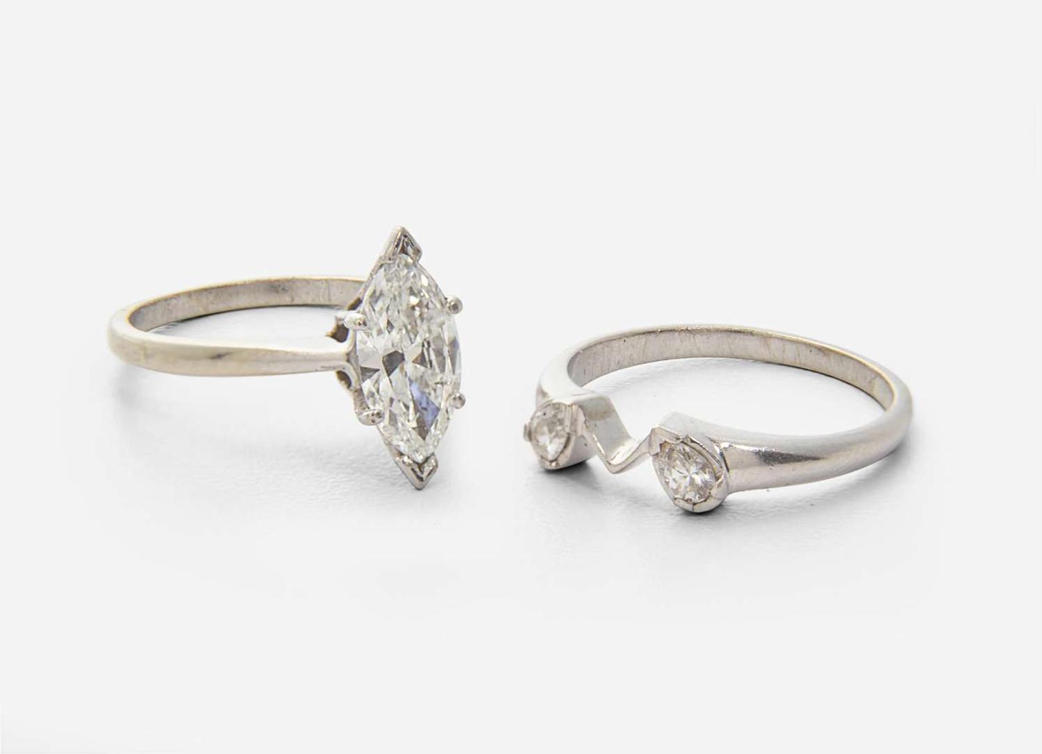 A 14K White Gold and Diamond Ring and Ring Guard, 1.18 Carat Marquise-Cut Diamond, GIA Certified