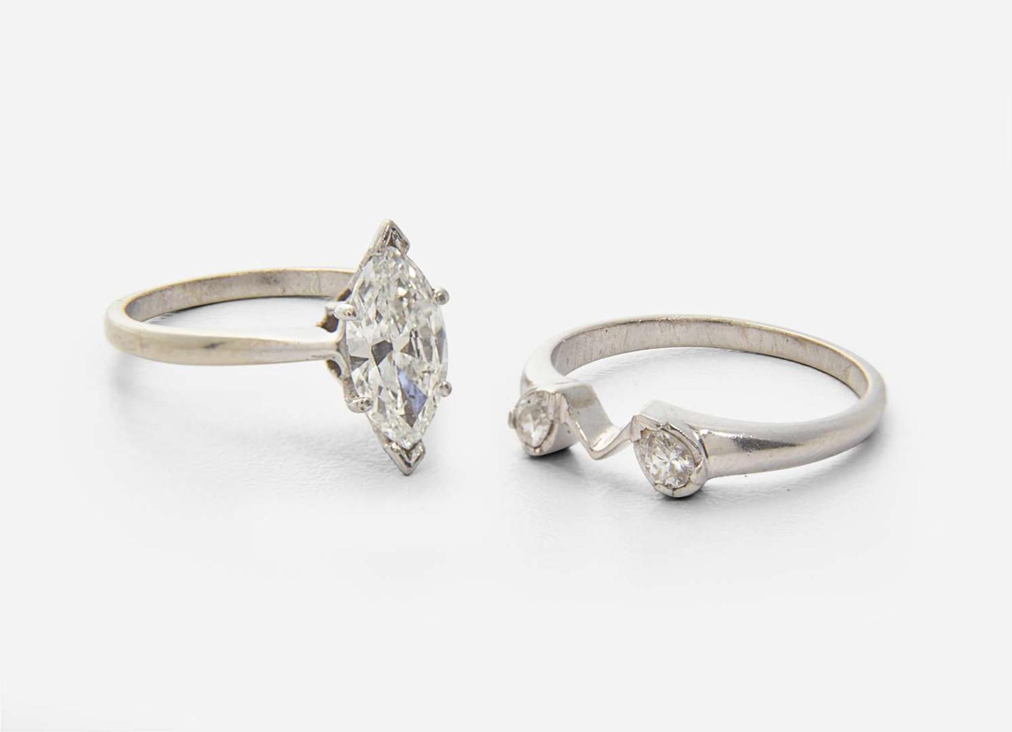 A 14K White Gold and Diamond Ring and Ring Guard, 1.18 Carat Marquise-Cut Diamond, GIA Certified