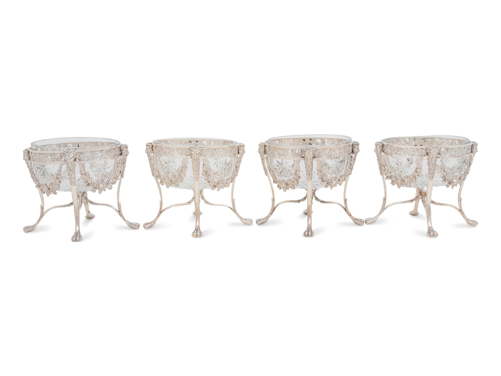 A Set of Four George III Silver and Cut Glass Sweetmeat Bowls