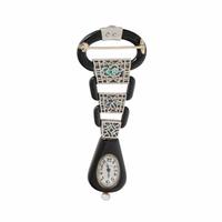 VERGER FRÈRES FOR LACLOCHE FRÈRES, ART DECO, ONYX AND MULTIGEM LAPEL WATCH